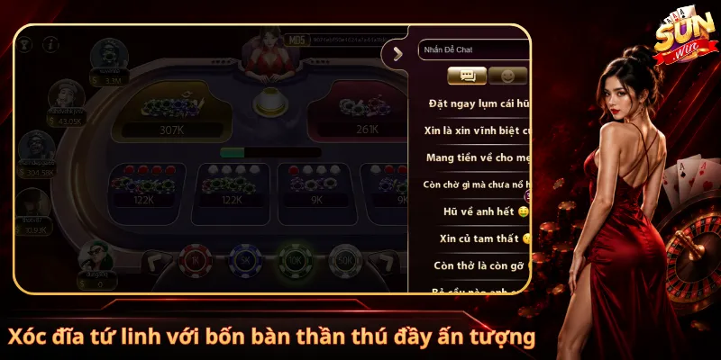 Xóc đĩa tứ linh với bốn bàn thần thú đầy ấn tượng